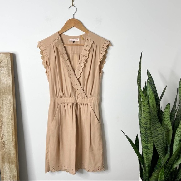 Rebecca Taylor Tan Eyelet Embroidered Casual Dress size 4 - Picture 1 of 8